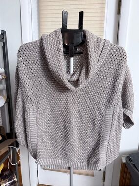 intro. Taupe Textured Cowl Neck Sweater Poncho Fisherman relaxed grandpacore